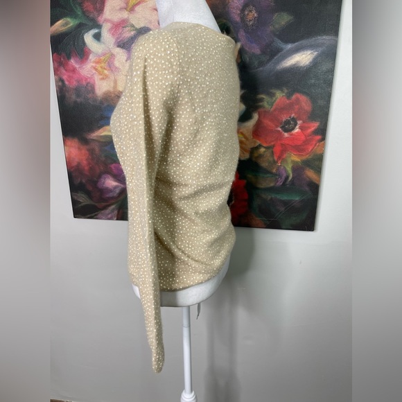 Vertical Design 2 ply cashmere Full Sequined Crewneck sweater Sz M Tan Holiday - Picture 3 of 10
